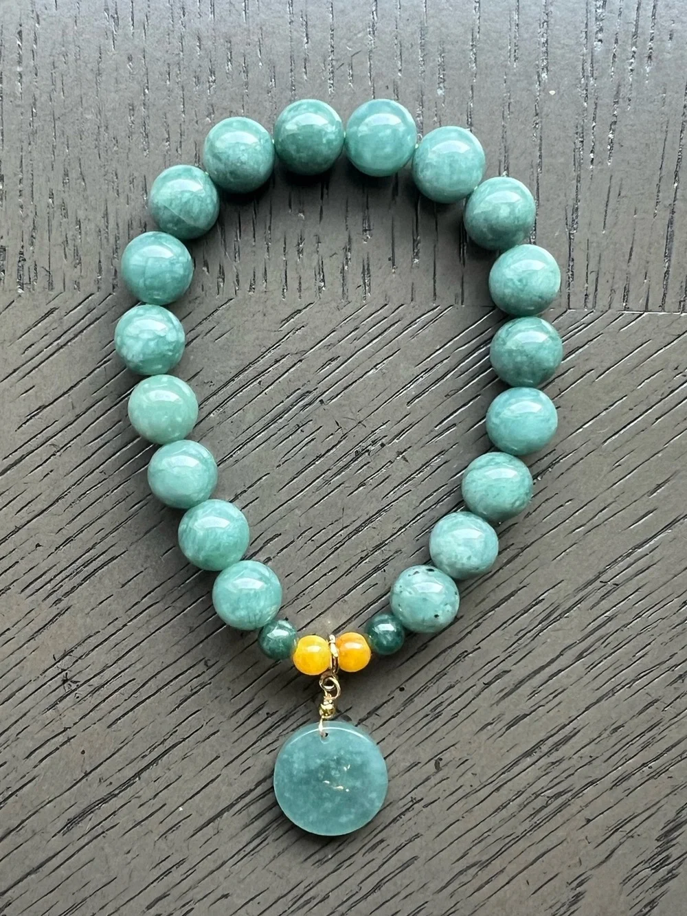 Blue water jade with charm bracelet 10mm SIZE 7’